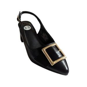 Jones New York Cannell Oversized Gold Buckle Black Slingback Pumps Size 8.5 NWOB